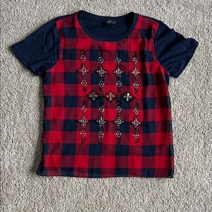 J. Crew Red and Black Checkered Short Sleeve Tee
